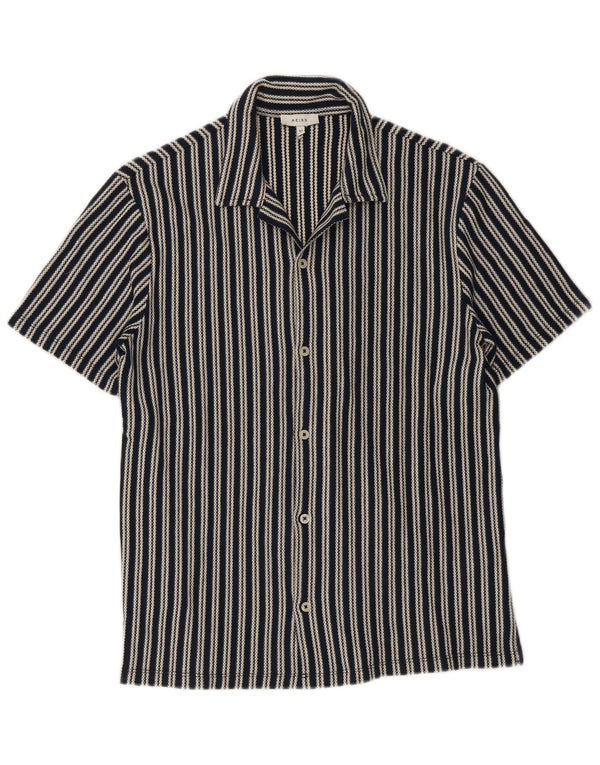 Camisa Reiss Hombre Manga Corta Algodón Rayas Azul Marino Mediano