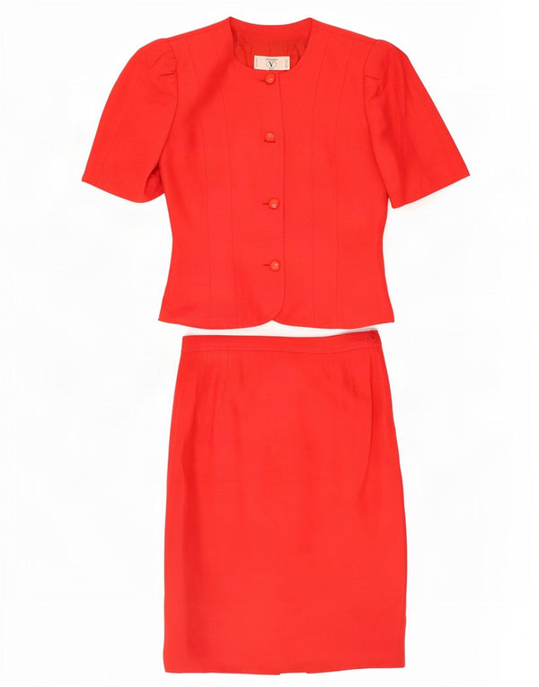Valentino Conjunto de falda de 2 piezas de manga corta para mujer UK 10 Small W26 Rojo
