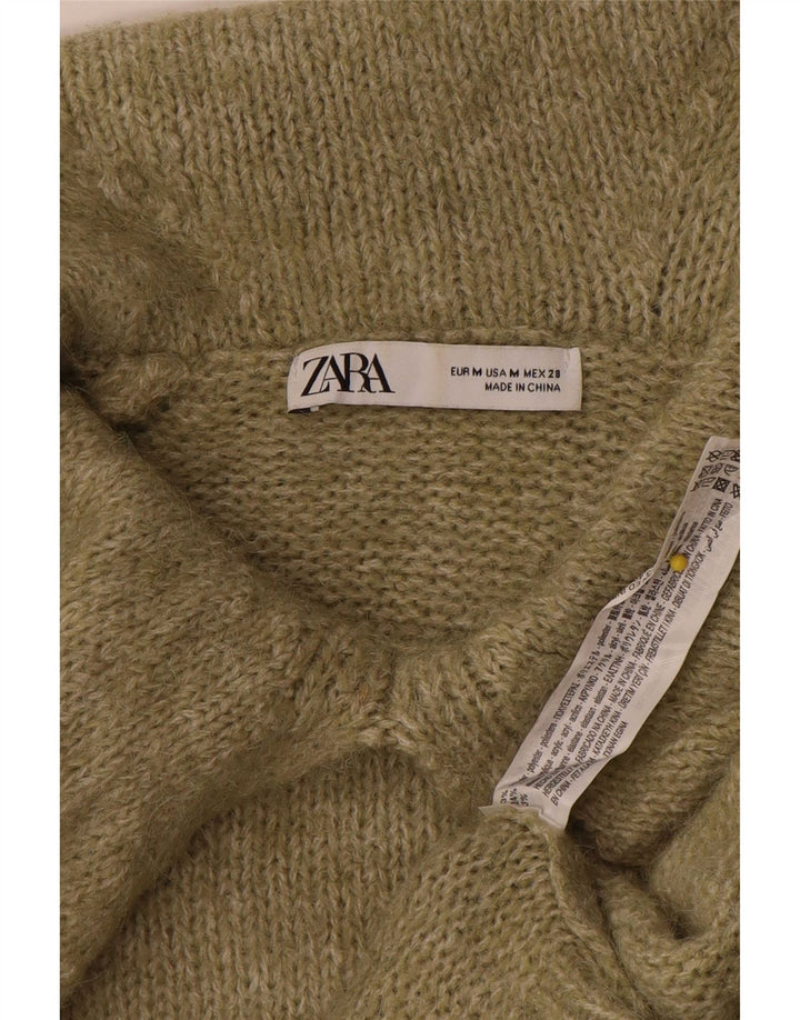 Zara Mujer Jersey De Cuello Polo De Gran Tamaño UK 44 Poliéster Caqui Mediano