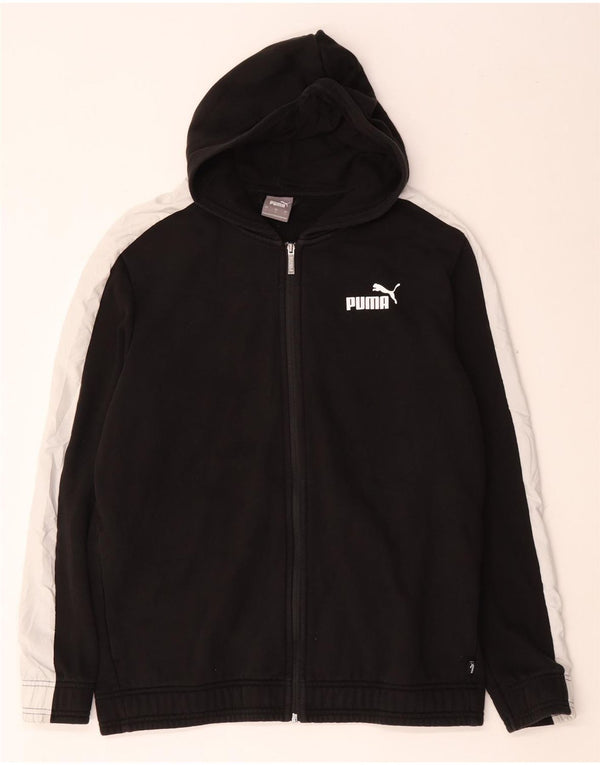 Puma Sudadera con capucha y cremallera para hombre, talla grande, algodón negro con bloques de color