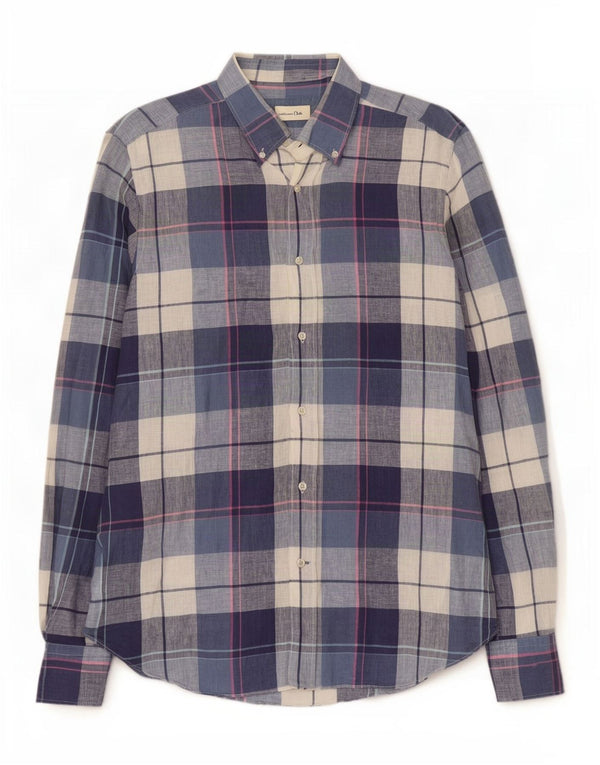 Camisa Massimo Dutti Hombre Large Cuadros Azul Lino