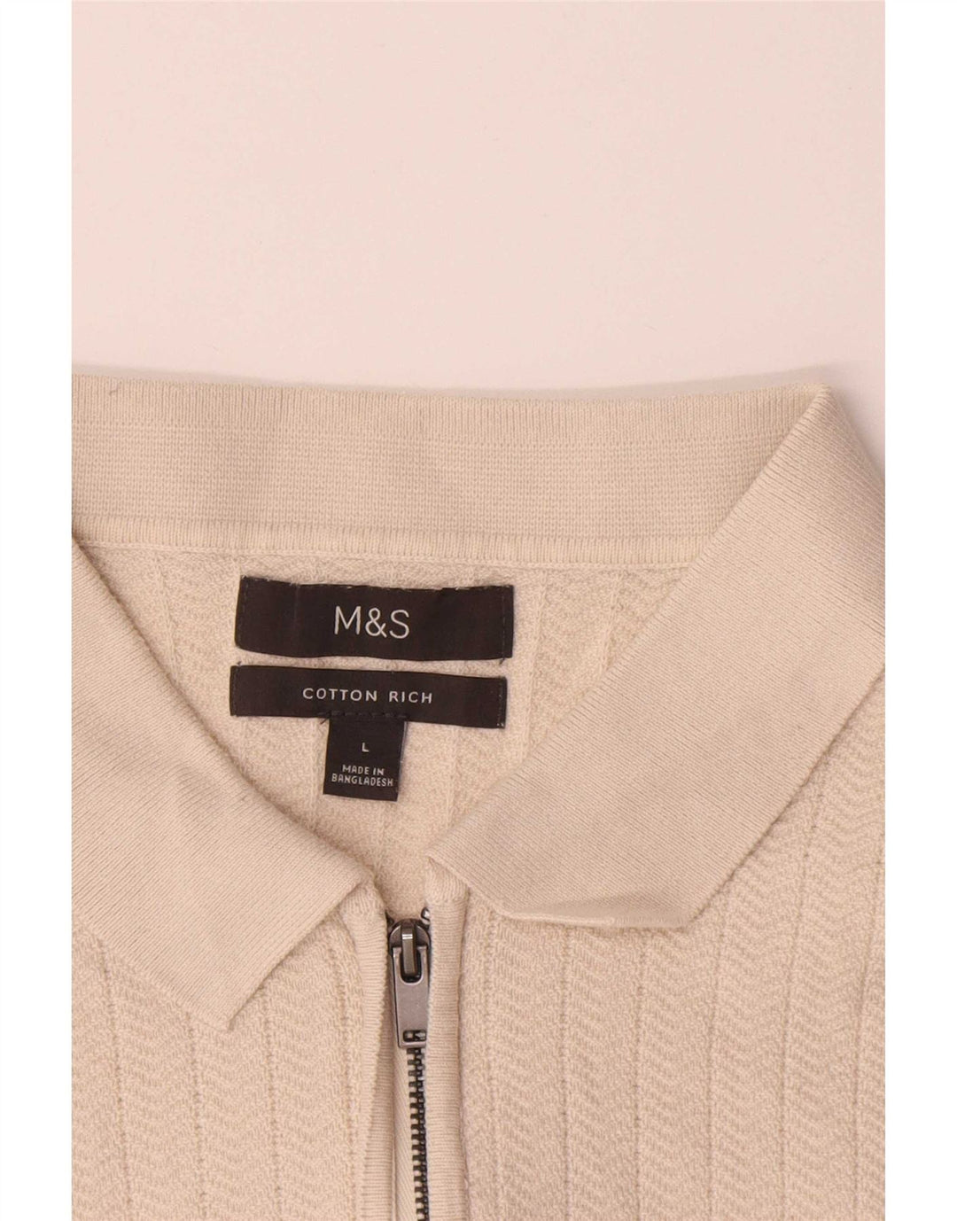 Marks & Spencer Polo para hombre de algodón en espiga beige grande
