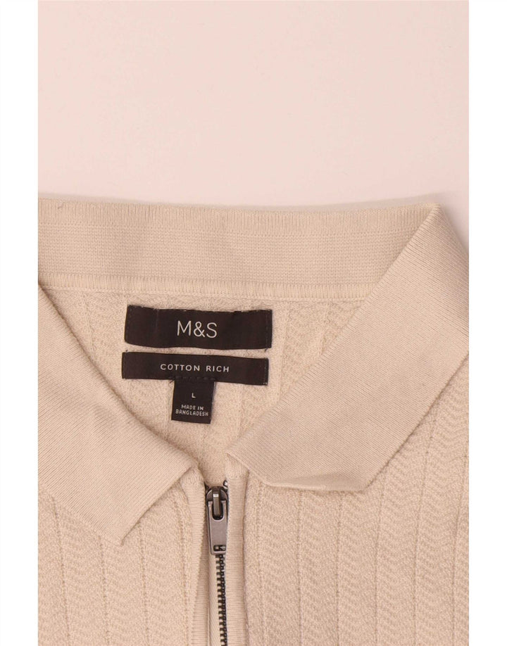 Marks & Spencer Polo para hombre de algodón en espiga beige grande
