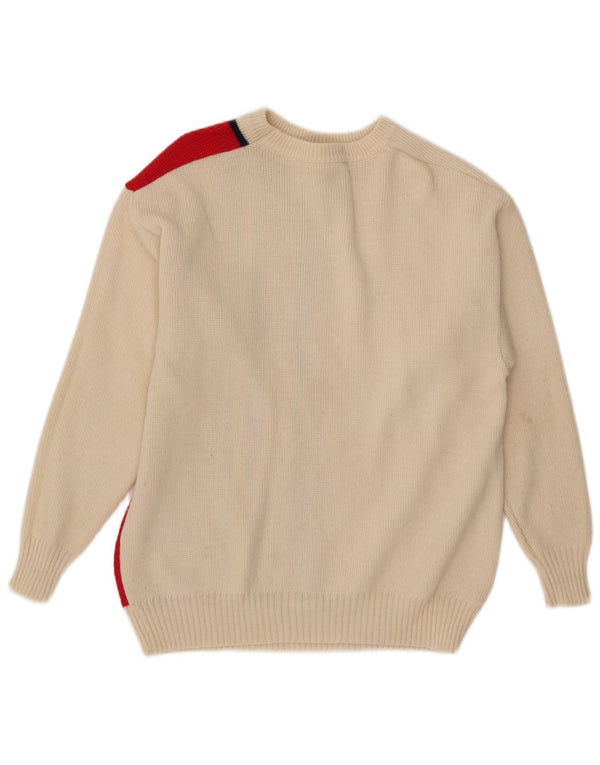 Vintage mujer barco cuello jersey suéter IT 52 2XL blanco colorblock lana