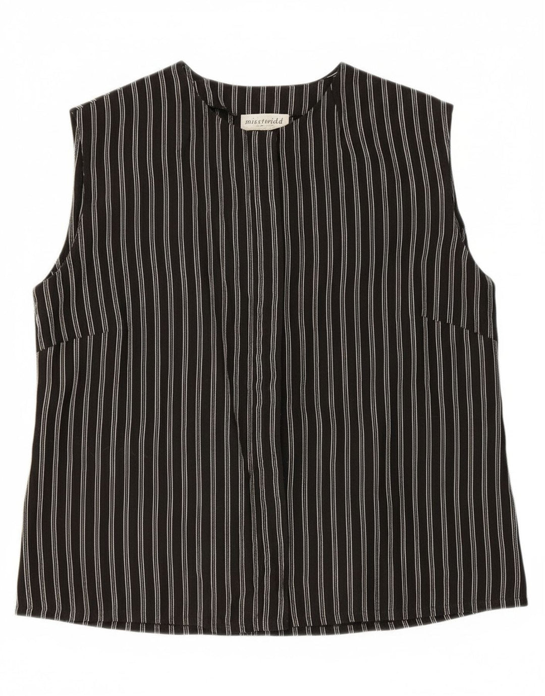 Misstwidd Blusa sin mangas para mujer IT 46 Large Lino a rayas negras