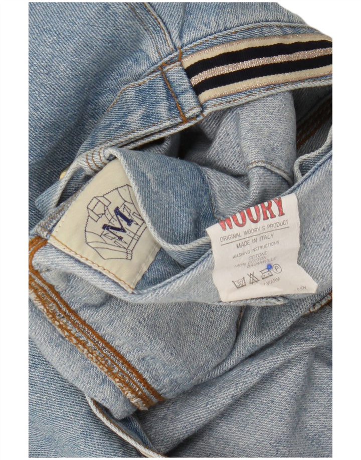 Vintage mujer gráfico crop denim chaqueta Reino Unido 14 algodón azul medio
