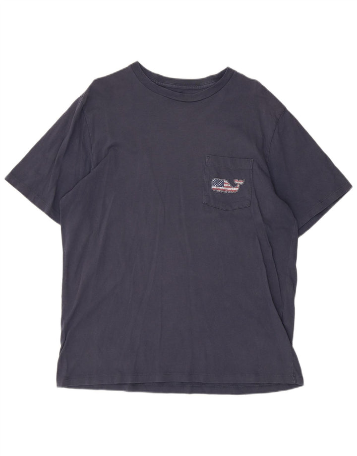Vineyard Vines Mens USA Graphic Camiseta Top Medio Azul Marino Algodón