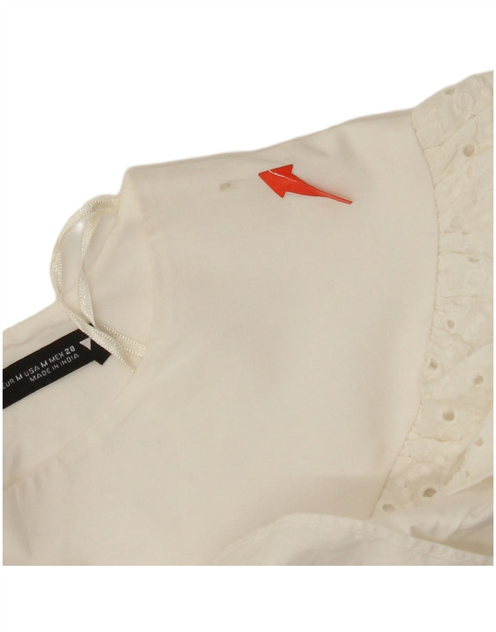 ZARA Womens Crop Oversized 3/4 Sleeve Blouse Top UK 14 Medium Off White