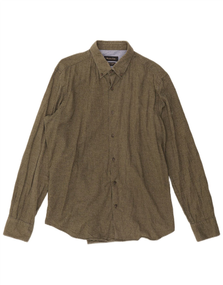 Massimo Dutti Hombre Camisa De Franela Large Caqui Moteada