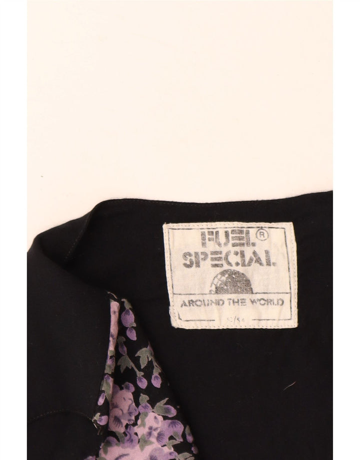 VINTAGE Chaleco para hombre IT 52/54 Viscosa floral negra grande