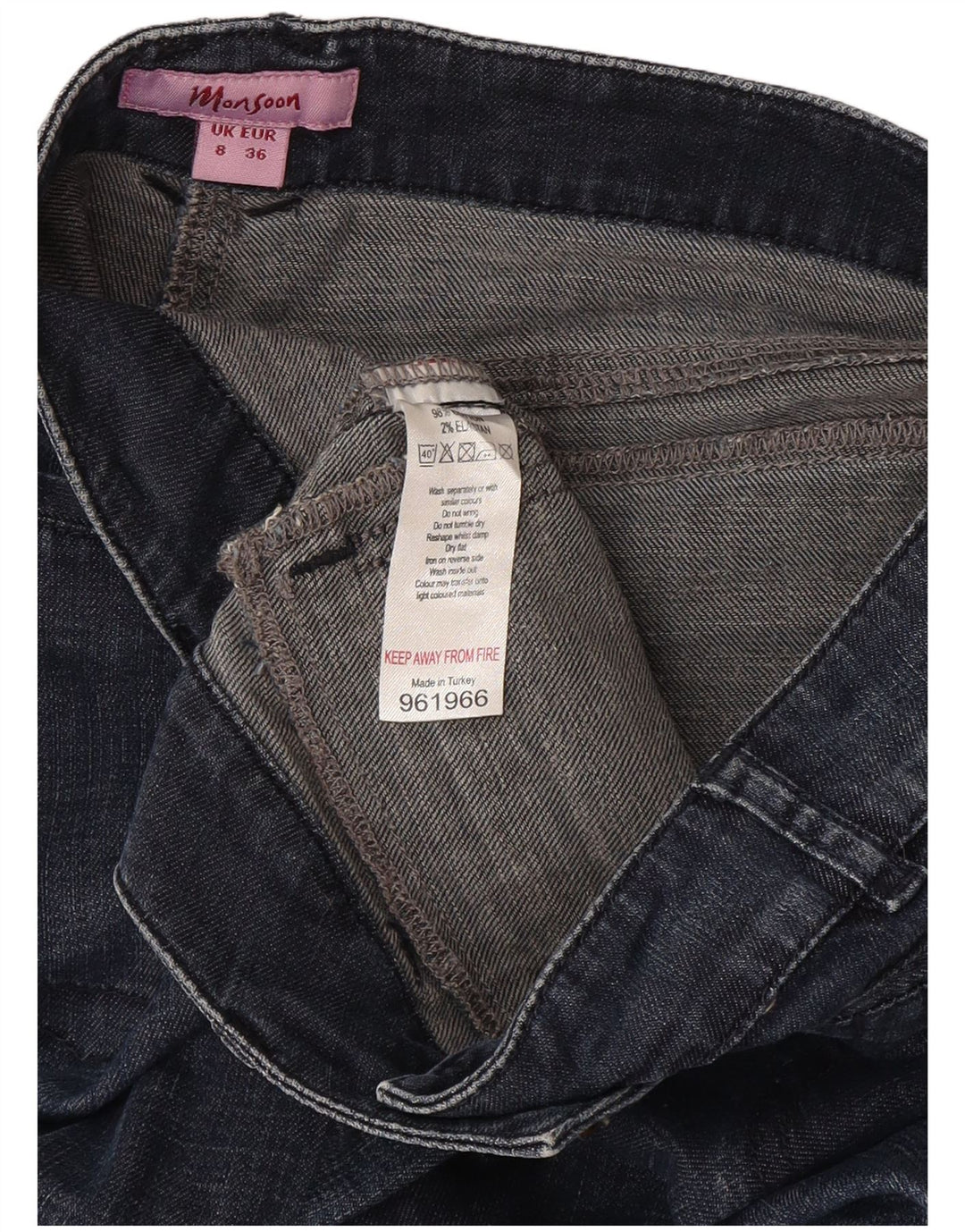 Monsoon Vaqueros acampanados para mujer UK 8 Small W27 L30 Algodón azul marino