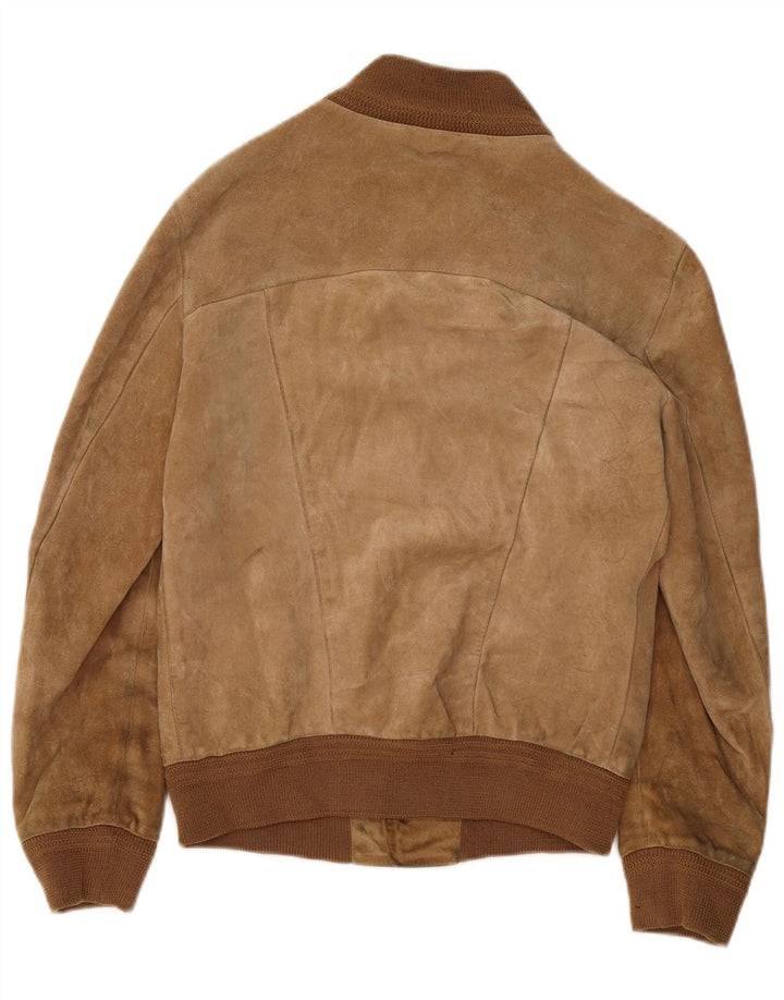 Vintage hombres ante bomber chaqueta IT 46 pequeño beige