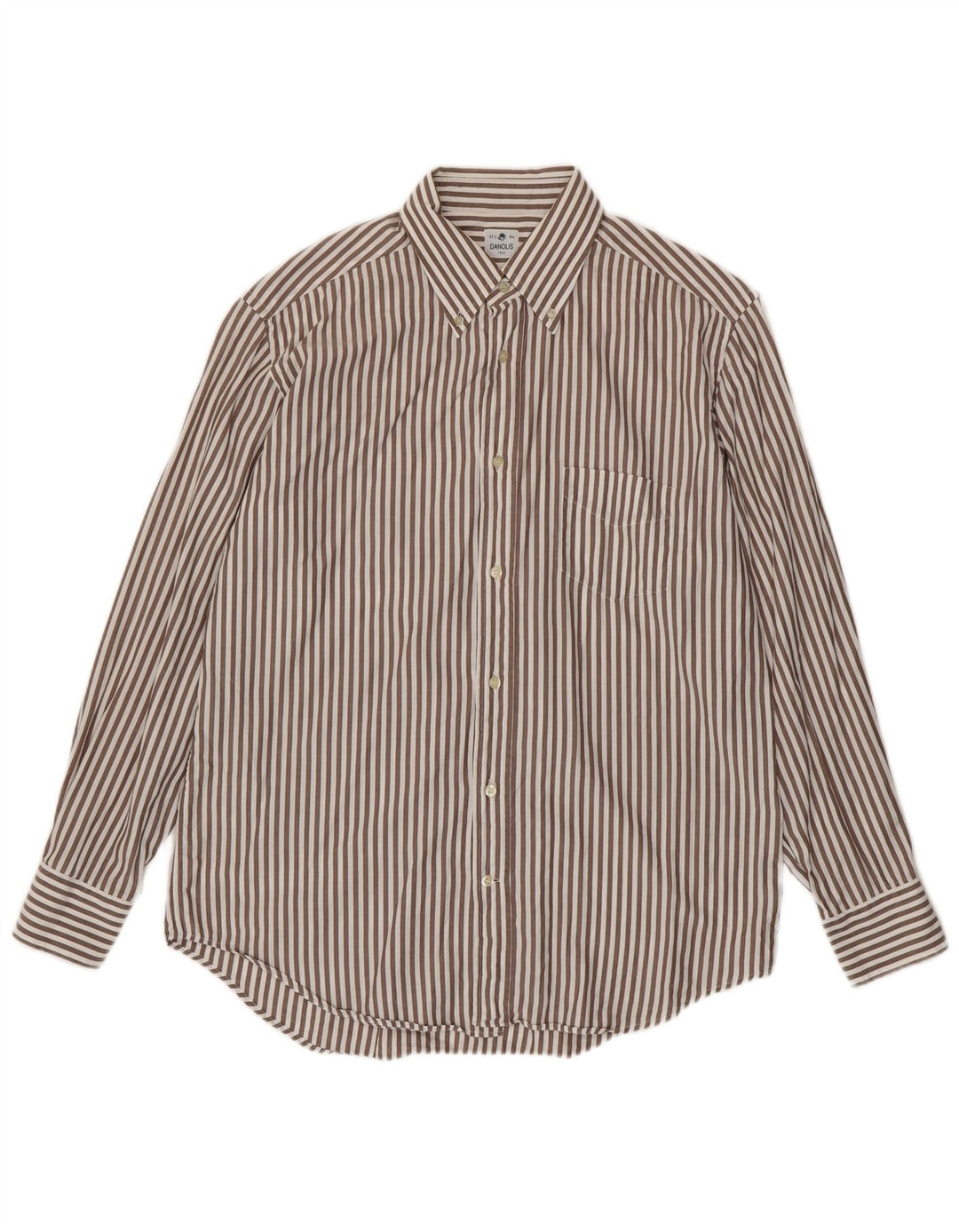 Danolis Camisa Hombre Talla 44 17 1/2 XL Algodón Rayas Marrón