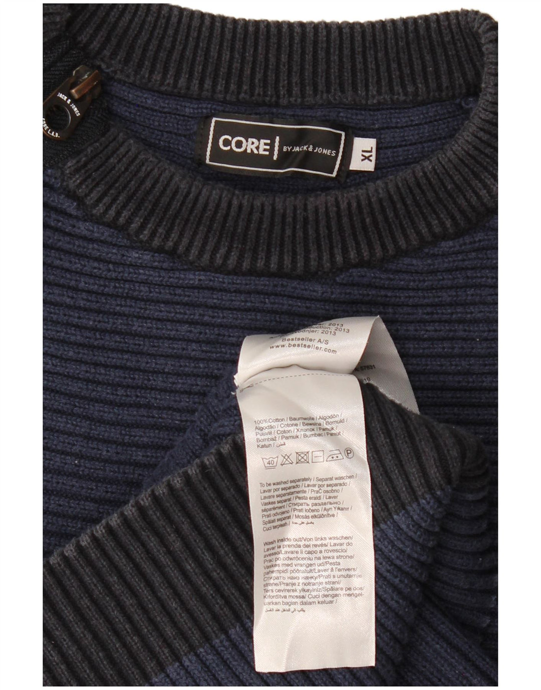 JACK & JONES Hombre Core Zip Neck Jumper Sweater XL Azul Marino Colorblock