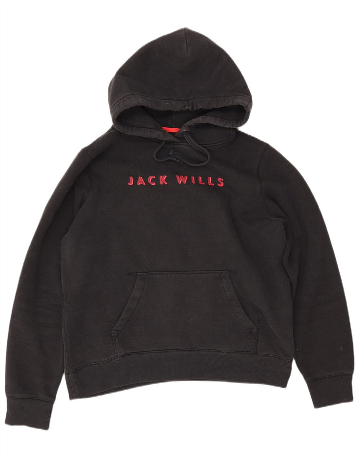 JACK WILLS Jersey con capucha gráfico para mujer Reino Unido 44 Grande Algodón negro