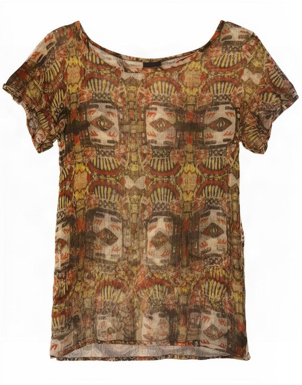 Desigual Blusa con estampado abstracto para mujer UK 8 Small Khaki Viscosa