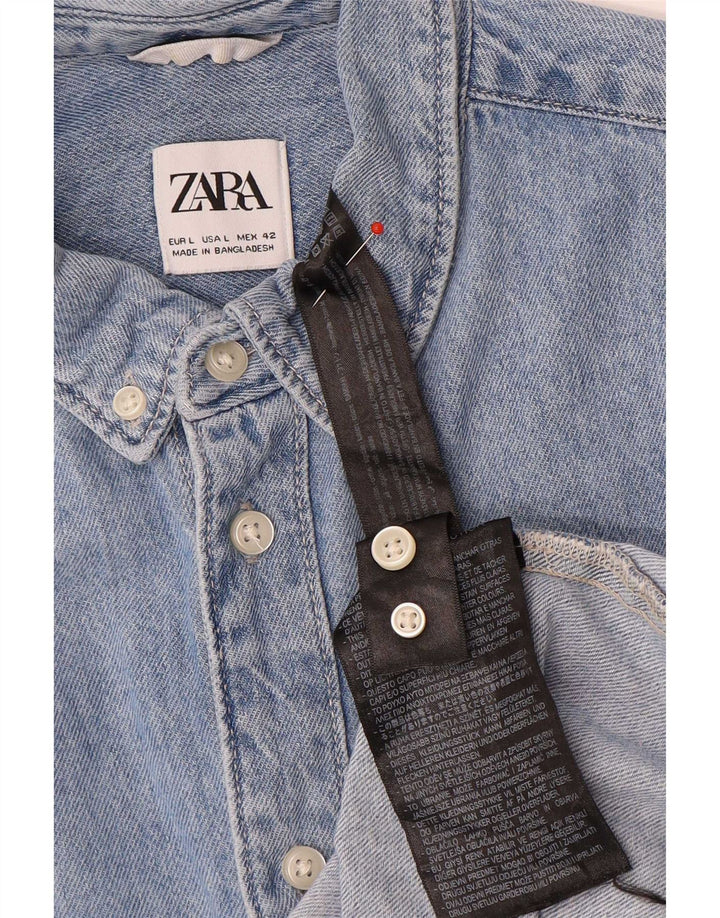 Zara Hombre Camisa Vaquera Grande Algodón Azul