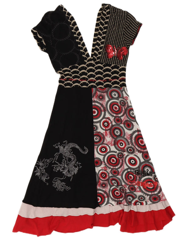Desigual Vestido Gráfico A-Line para Mujer UK 10 Pequeño Multicolor Geométrico