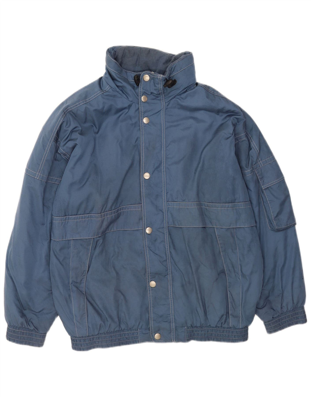 Vintage hombres suelta ajuste cortavientos chaqueta Reino Unido 40 poliéster azul grande
