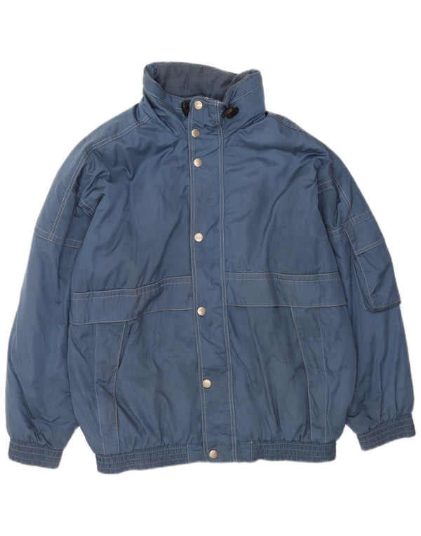 Vintage hombres suelta ajuste cortavientos chaqueta Reino Unido 40 poliéster azul grande