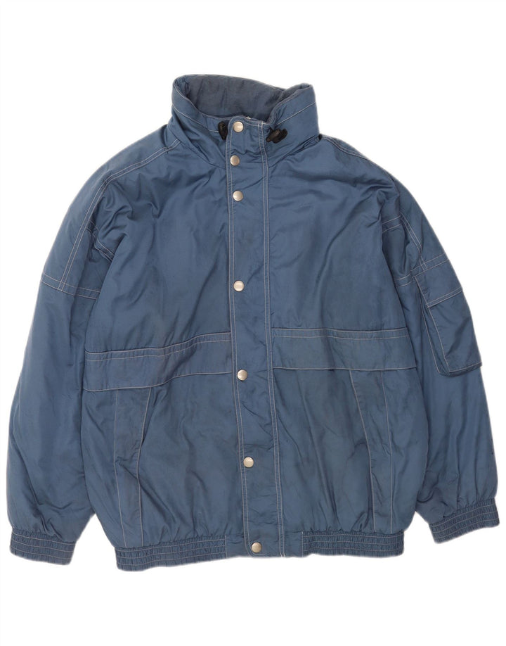 Vintage hombres suelta ajuste cortavientos chaqueta Reino Unido 40 poliéster azul grande