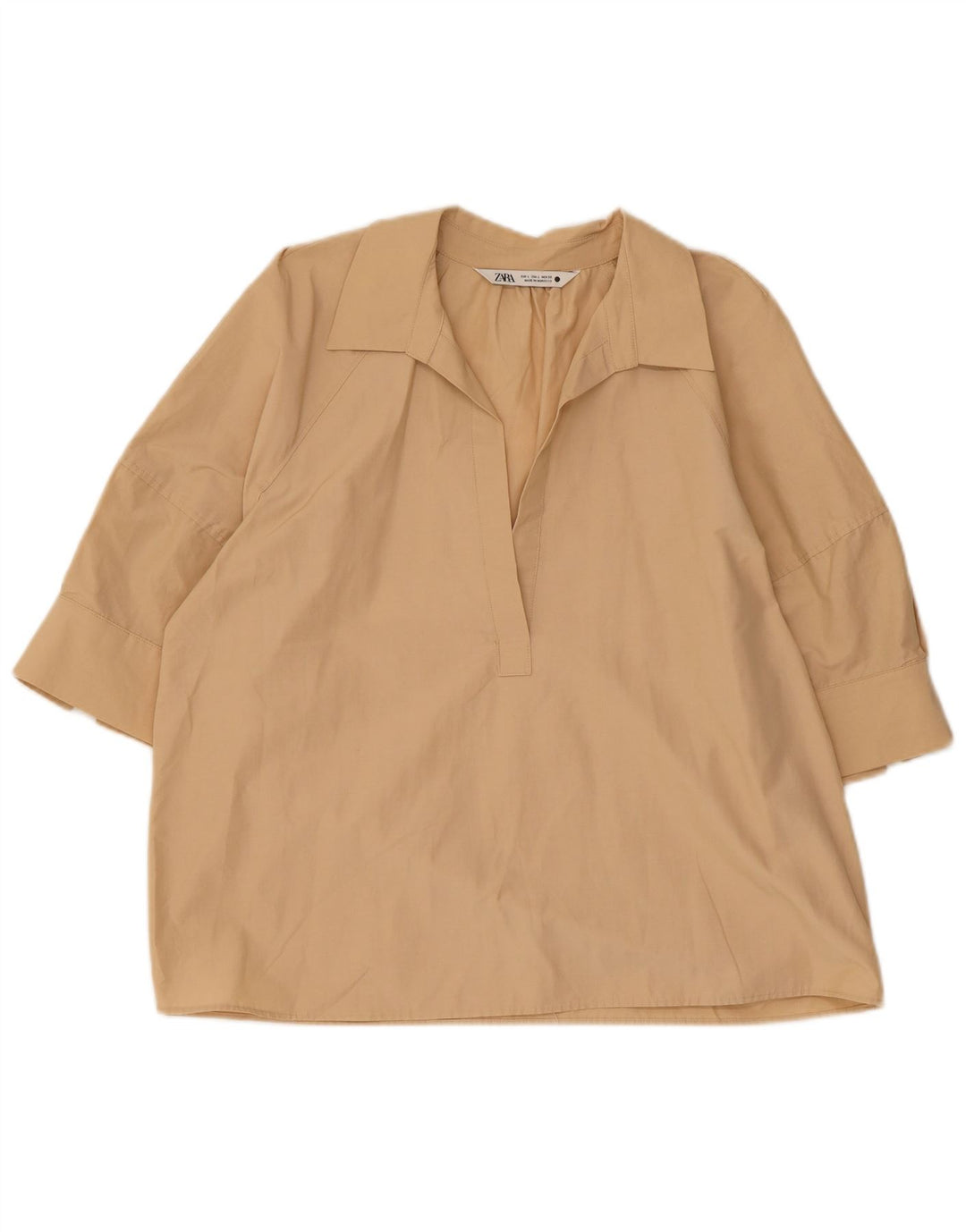 Zara Mujer Blusa Top UK 46 Grande Algodón Beige
