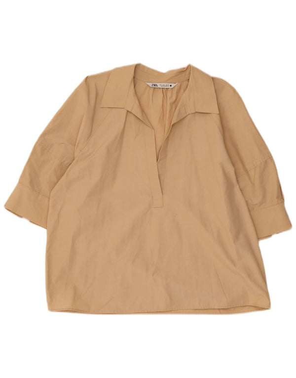 Zara Mujer Blusa Top UK 46 Grande Algodón Beige
