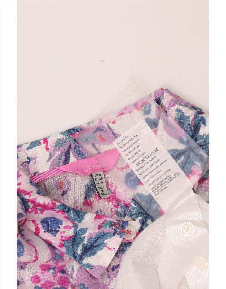 Camisa extragrande para mujer Joules UK 8 Small White Floral Linen