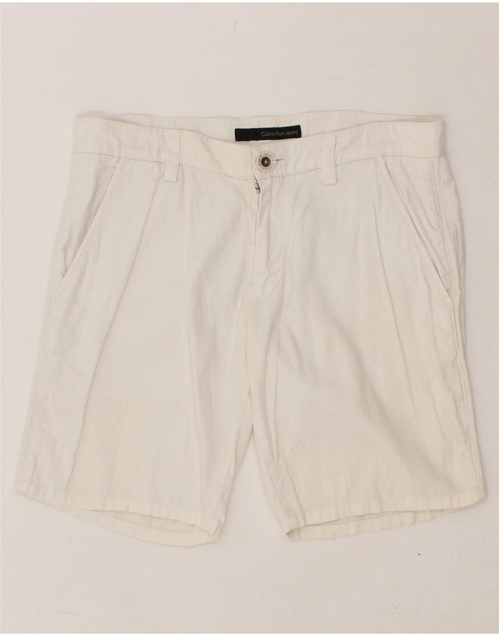CALVIN KLEIN Womens Chino Shorts W31 Medium White Linen Vintage Calvin Klein and Second-Hand Calvin Klein from Messina Hembry 