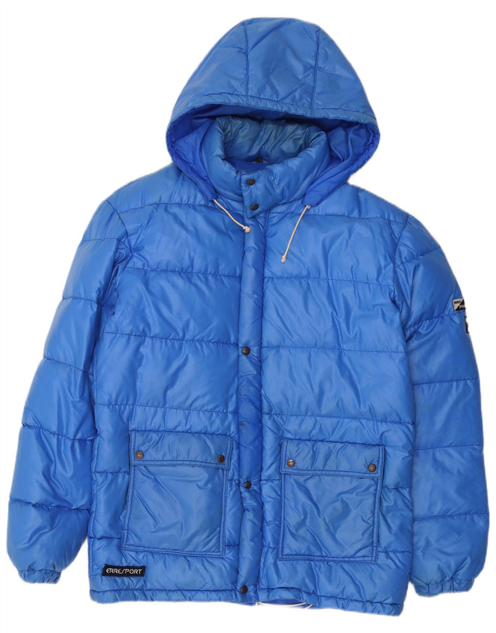 Vintage hombres con capucha chaqueta acolchada Reino Unido 38 poliamida azul medio