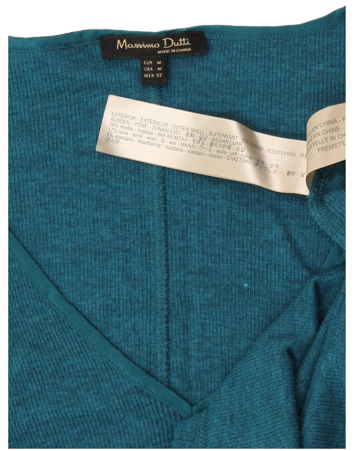 Massimo Dutti Top Mujer Manga Larga UK 42 Azul Medio Modal
