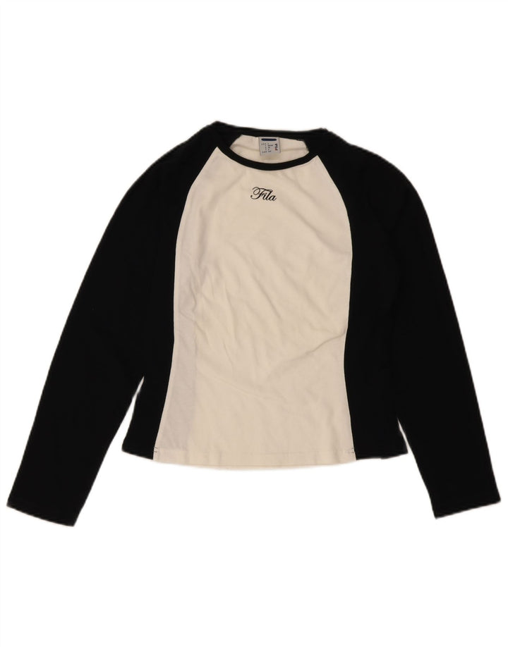 FILA Top corto para mujer de manga larga IT 40/42 Small Black Colourblock Cotton