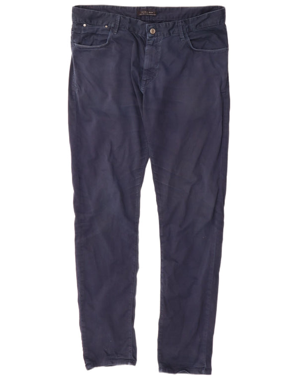 Zara Mens Slim Casual Pantalones EU 46 XL W36 L34 Azul Marino Algodón