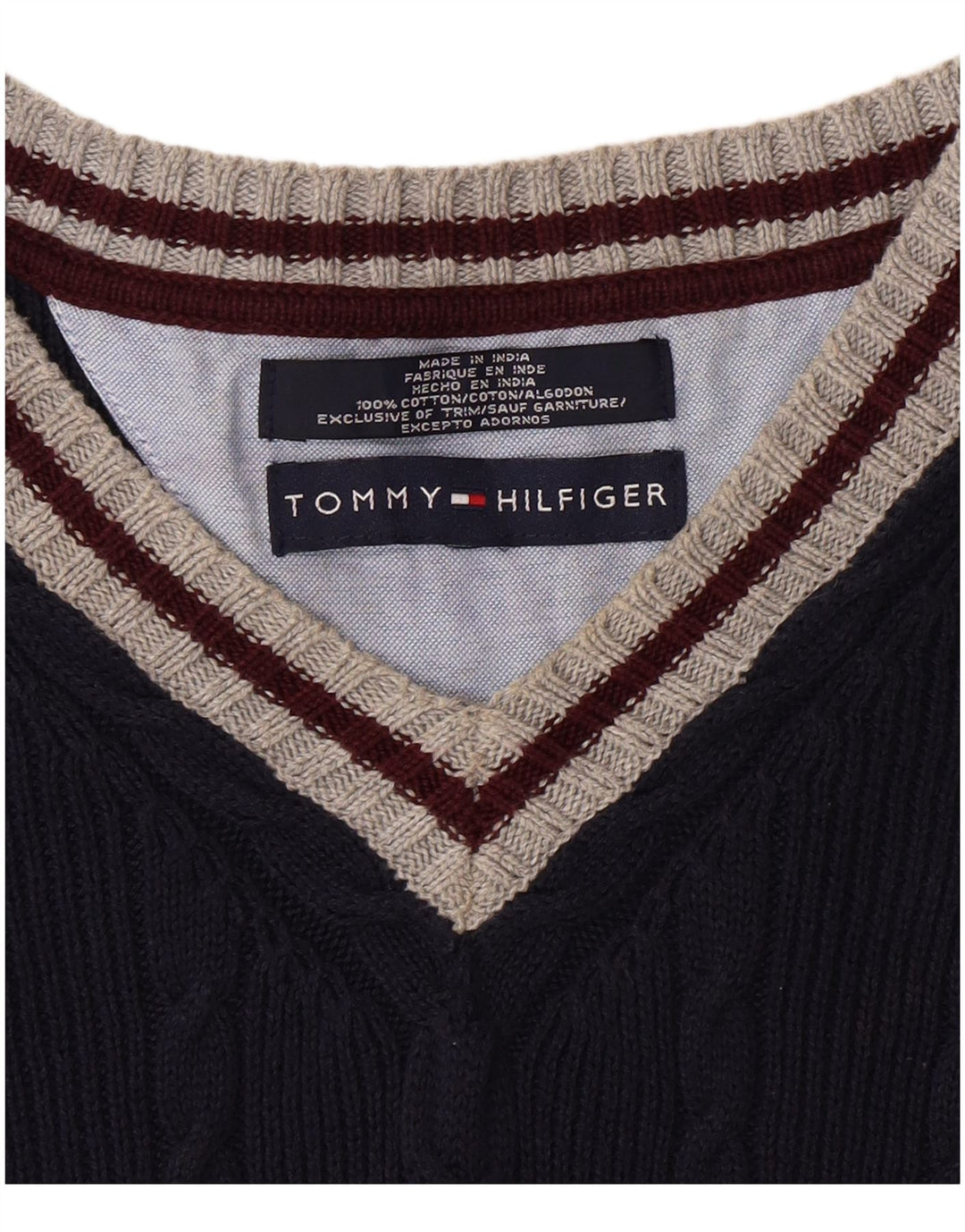 TOMMY HILFIGER Jersey con cuello en V para hombre XL Azul marino Colorblock Algodón