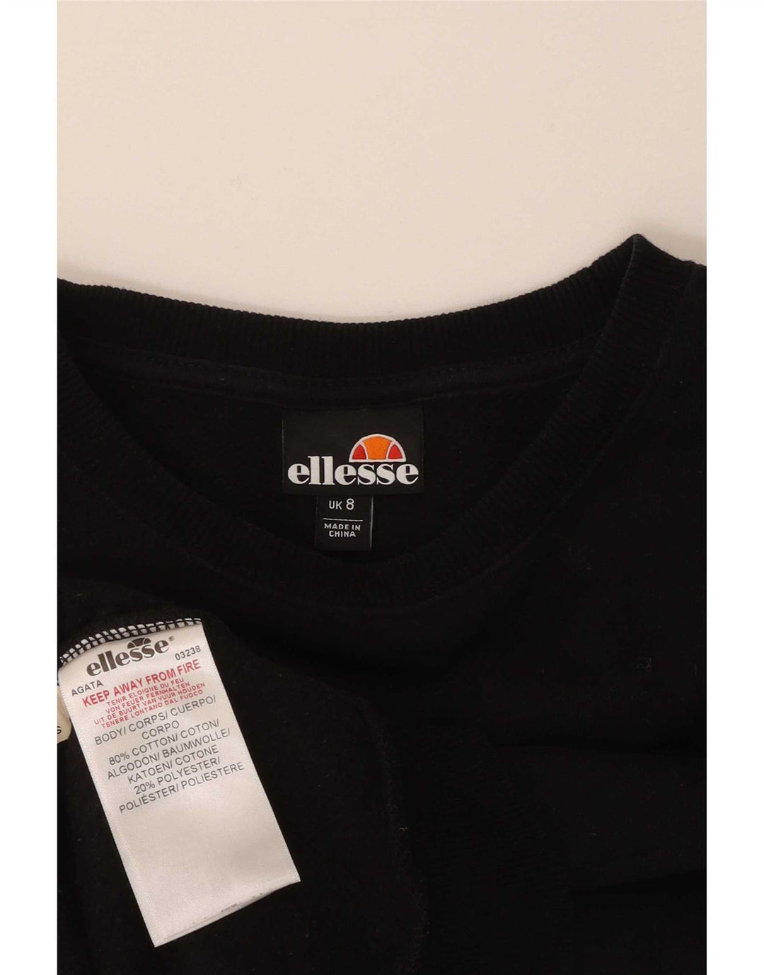 Ellesse Sudadera de gran tamaño con estampado gráfico para mujer UK 8 Small Algodón negro
