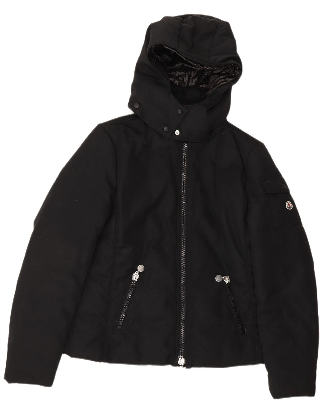 MONCLER Chaqueta acolchada con capucha para mujer Talla 3 Grande Poliéster negro