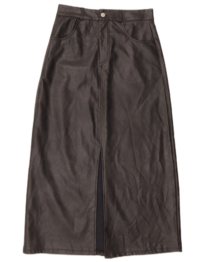 Falda vintage de piel sintética para mujer pequeña W26 poliuretano negro