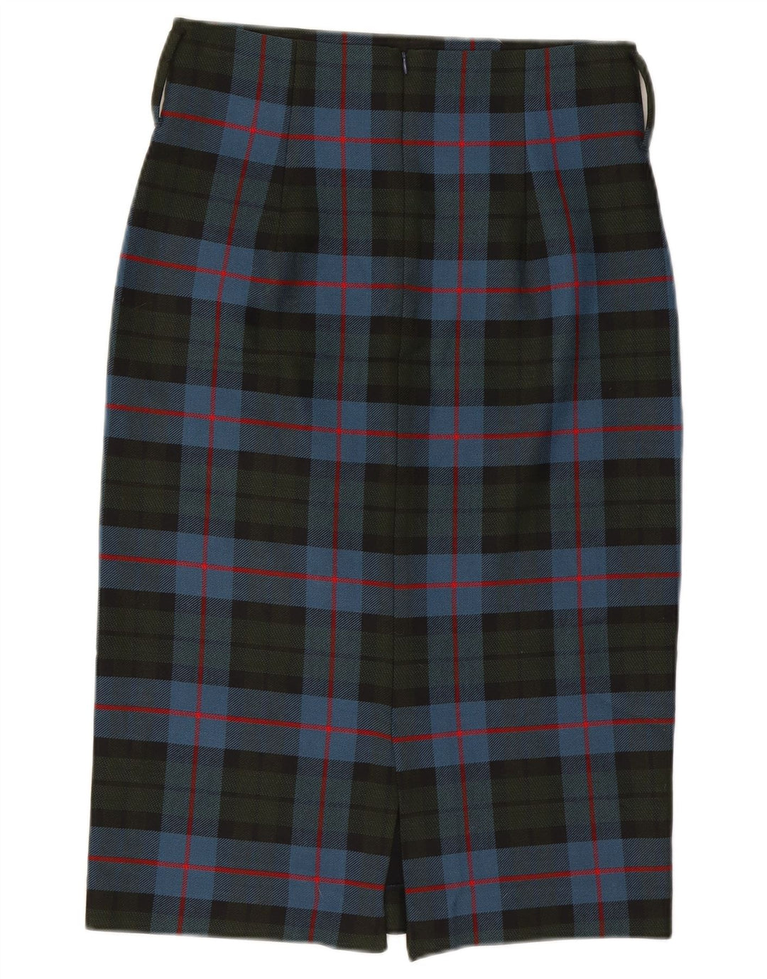 Zara Mujer Falda Lápiz Midi Grande W32 Poliéster A Cuadros Azul