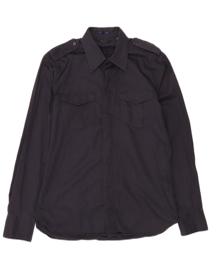 TED BAKER Camisa militar para hombre Talla 4 Grande Azul marino