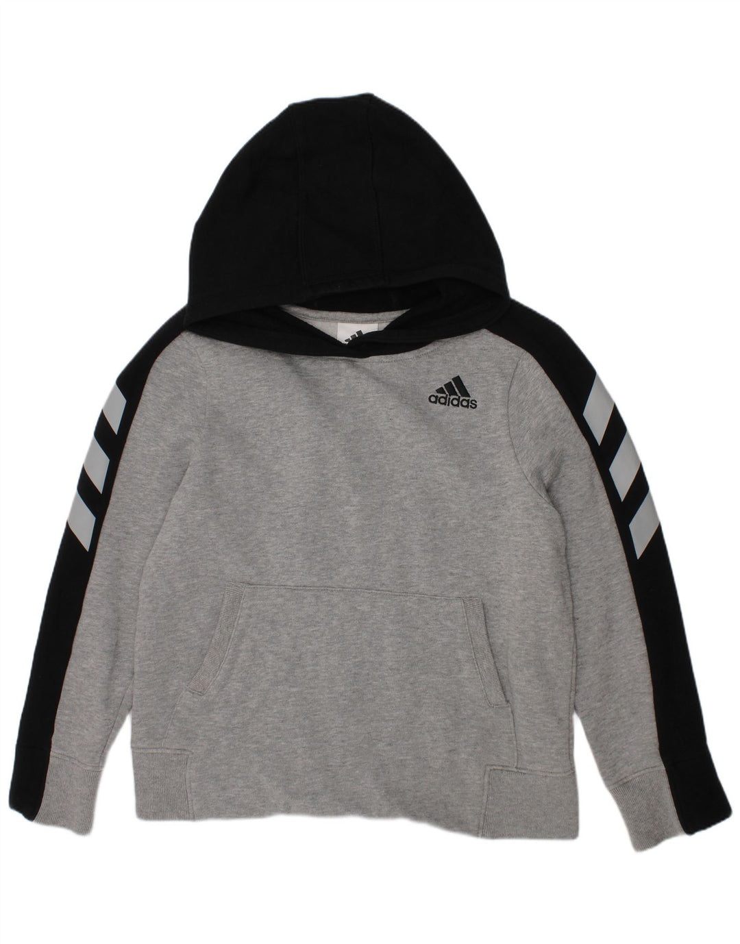 ADIDAS Jersey con capucha gráfica para niños 7-8 años Pequeño gris Colorblock Algodón