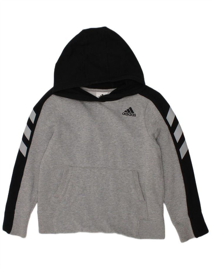 ADIDAS Jersey con capucha gráfica para niños 7-8 años Pequeño gris Colorblock Algodón