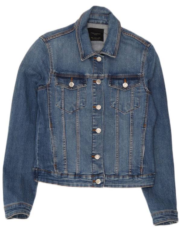 Zara Womens Trafaluc Crop Denim Jacket UK 10 Small Blue Cotton