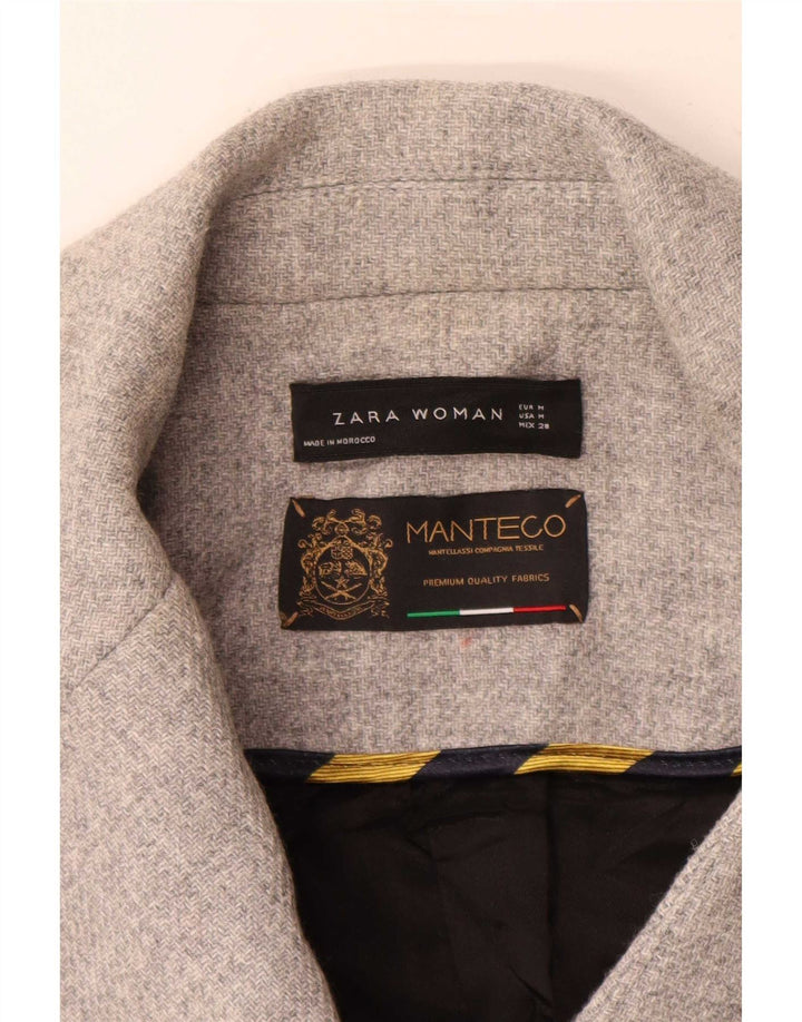 Zara Mujer Abrigo Cruzado UK 44 Lana Gris Medio