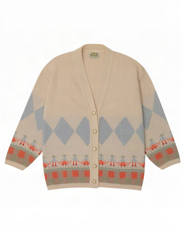 Folli Follie Suéter tipo cárdigan para mujer Reino Unido 46 Algodón geométrico beige grande