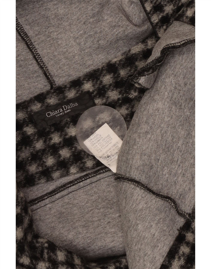 VINTAGE Chaqueta bomber con capucha para mujer Reino Unido 18 XL Lana de cuadros negros