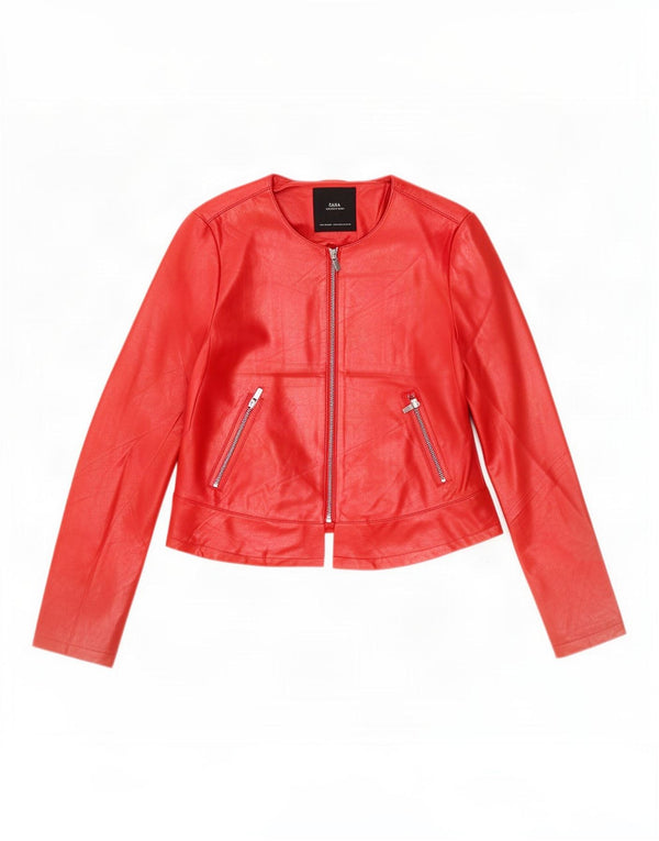 Zara Chaqueta Corta De Piel Sintética Para Mujer UK 42 Poliéster Rojo Mediano