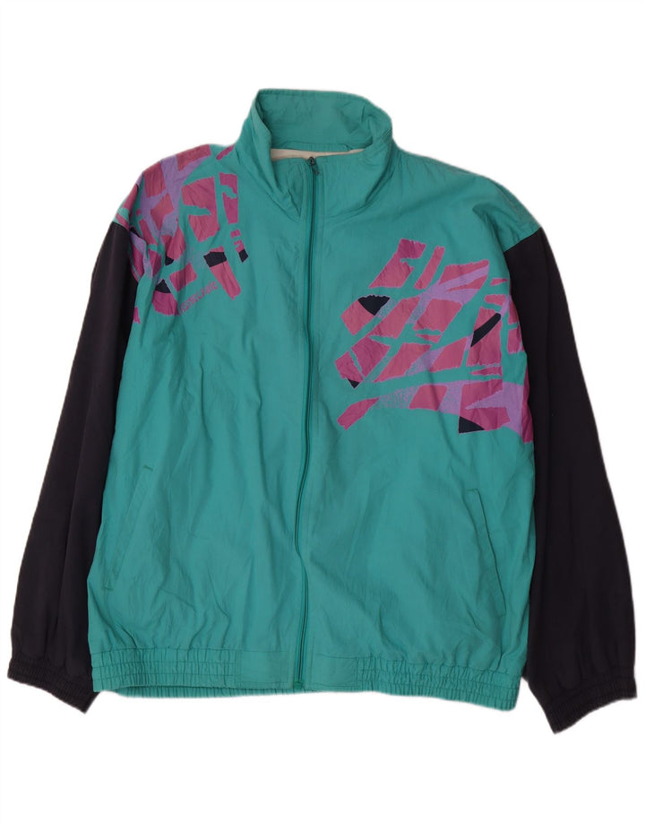 VINTAGE Chaqueta superior de chándal para hombre XL Turquesa Colorblock Poliéster
