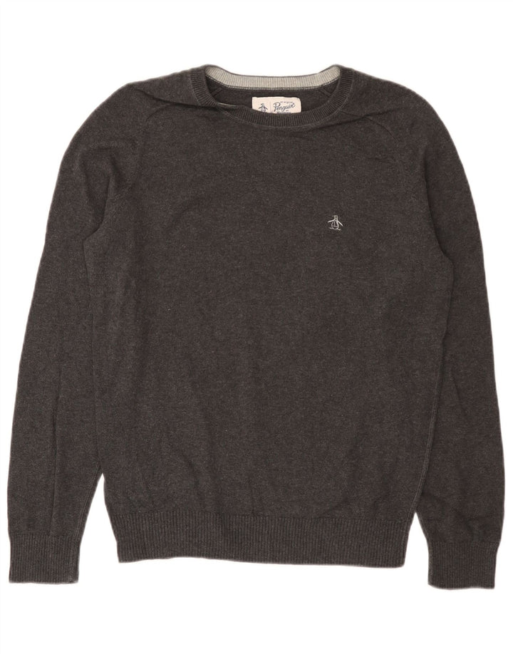 Penguin - Jersey de cuello redondo para hombre, talla pequeña, algodón gris