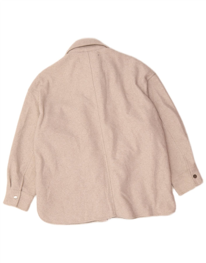 Zara Mujer Chaqueta Shacket UK 44 Poliéster Beige Medio