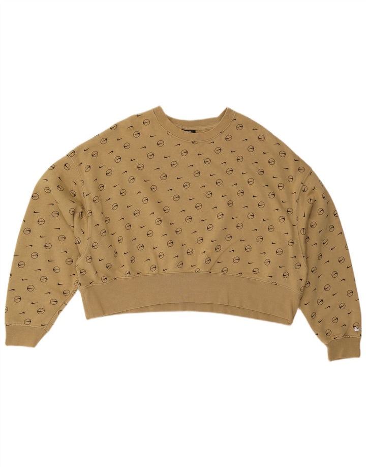 NIKE Mujer Oversize Crop Graphic Sudadera Jumper UK 10 Small Caqui